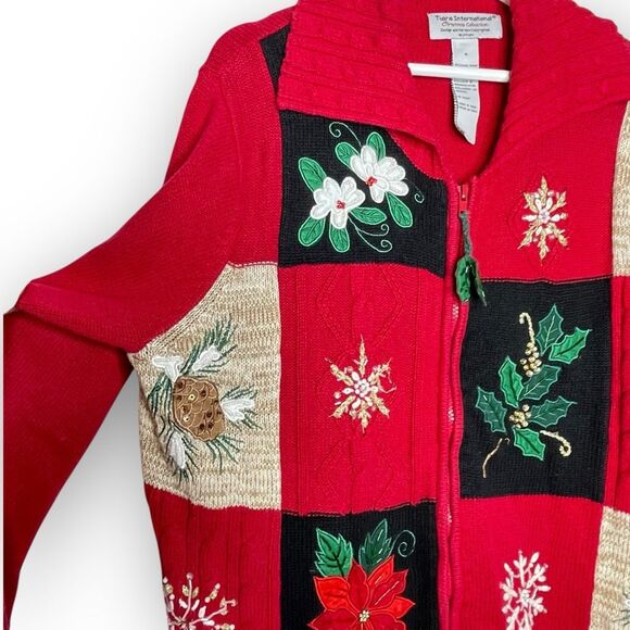 Y2K Tiara International Christmas Cardigan Beaded Grandmacore Ugly Plus Size 1X - Picture 7 of 12